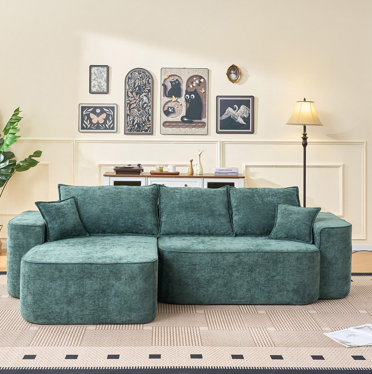 ECKSOFA 262/144/65 cm grün aus Chenille mit Chaiselongue und modularem Design - Grün, Textil (144/262cm) - OKWISH