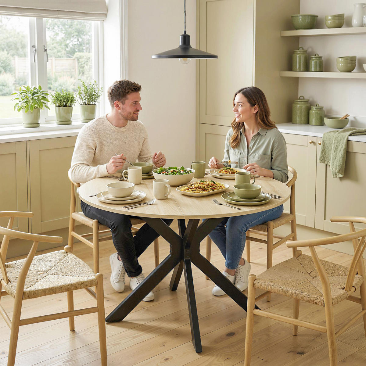 ESSTISCH Naturholz 1 Stück - Beige, Naturmaterialien (110/110/76cm) - GiPP