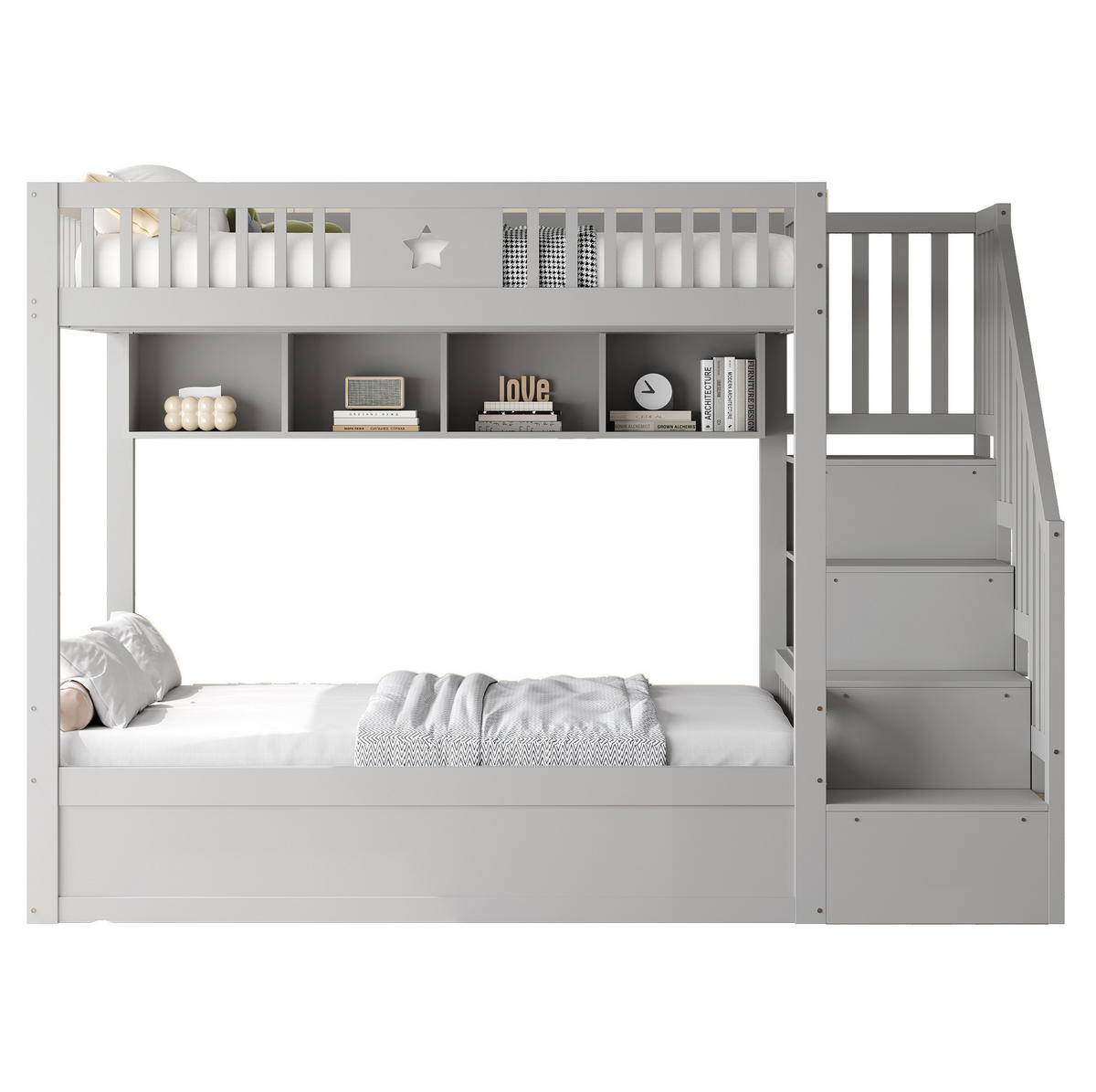 ETAGENBETT mit Stauraum 140x200 cm Kiefernholz Grau - Grau, Holzwerkstoff (140/200cm) - Beauniv