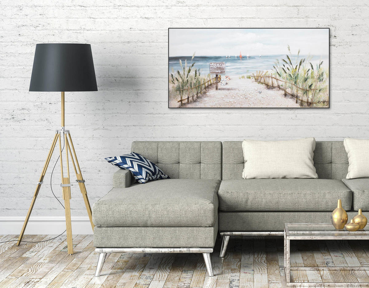 ACRYLBILD HANDGEMALT 120/60 cm - Blau/Beige, Holz/Textil (120/60cm) - KUNSTLOFT