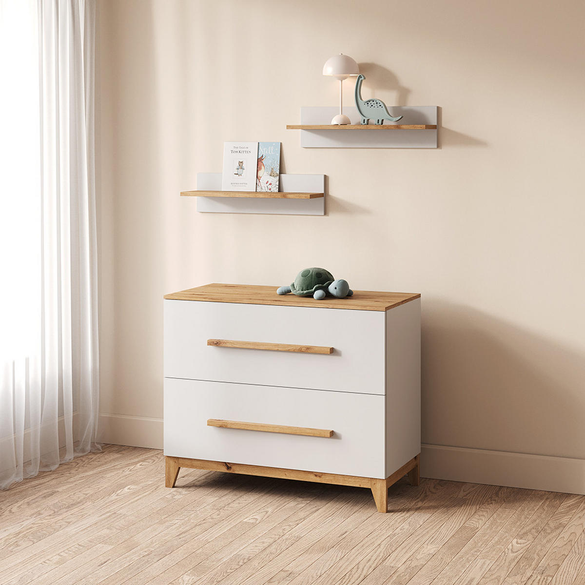 WICKELKOMMODE Mailo Weiß/Artisan mit 2 Schubladen - Weiß/Eiche Artisan, Holzwerkstoff (108/98/70cm) - Livinity®