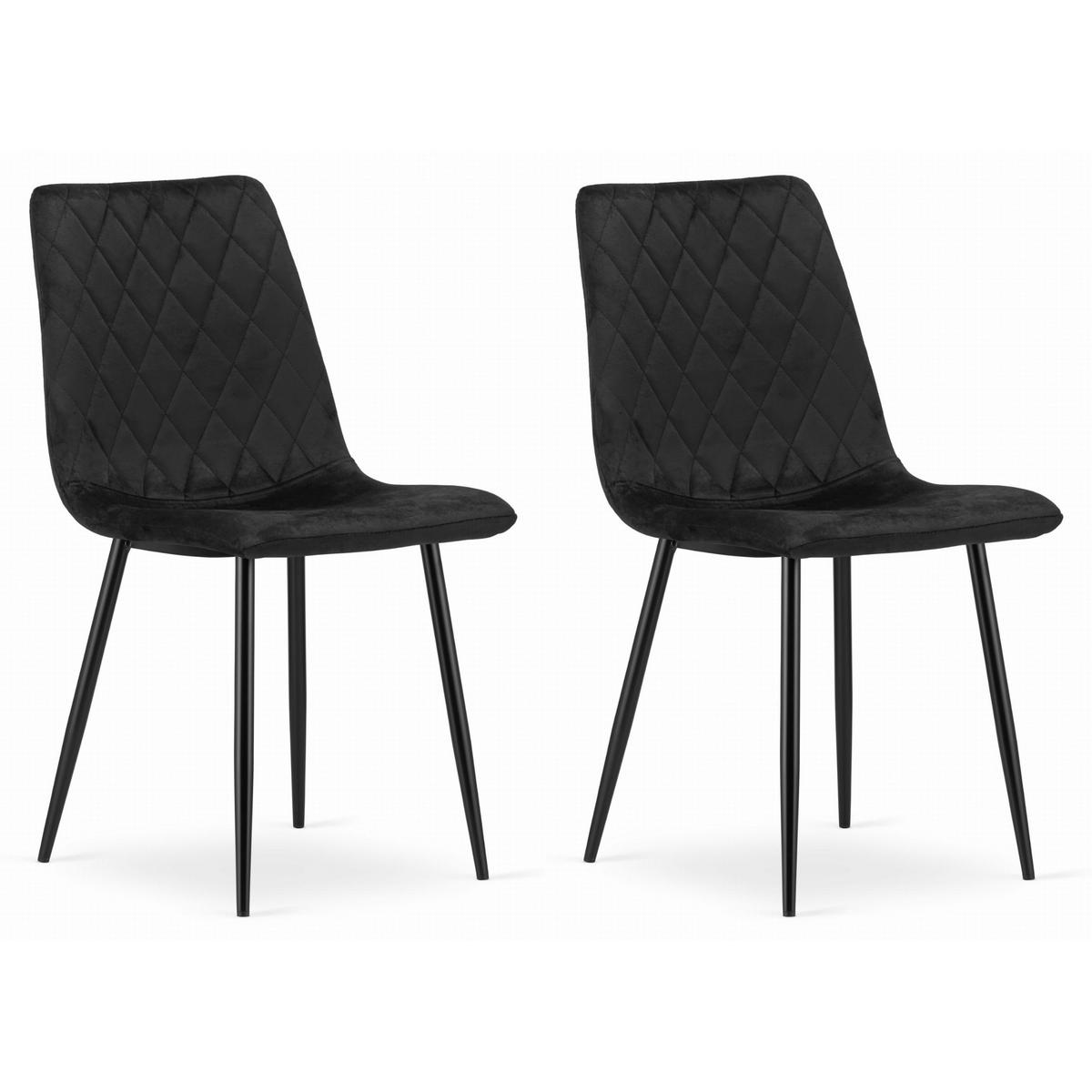 STUHL SCANNO 2-er Set, Schwarz, mit Samtstoff gepolstert - Schwarz, Textil/Metall (45/89/53cm) - Komodee