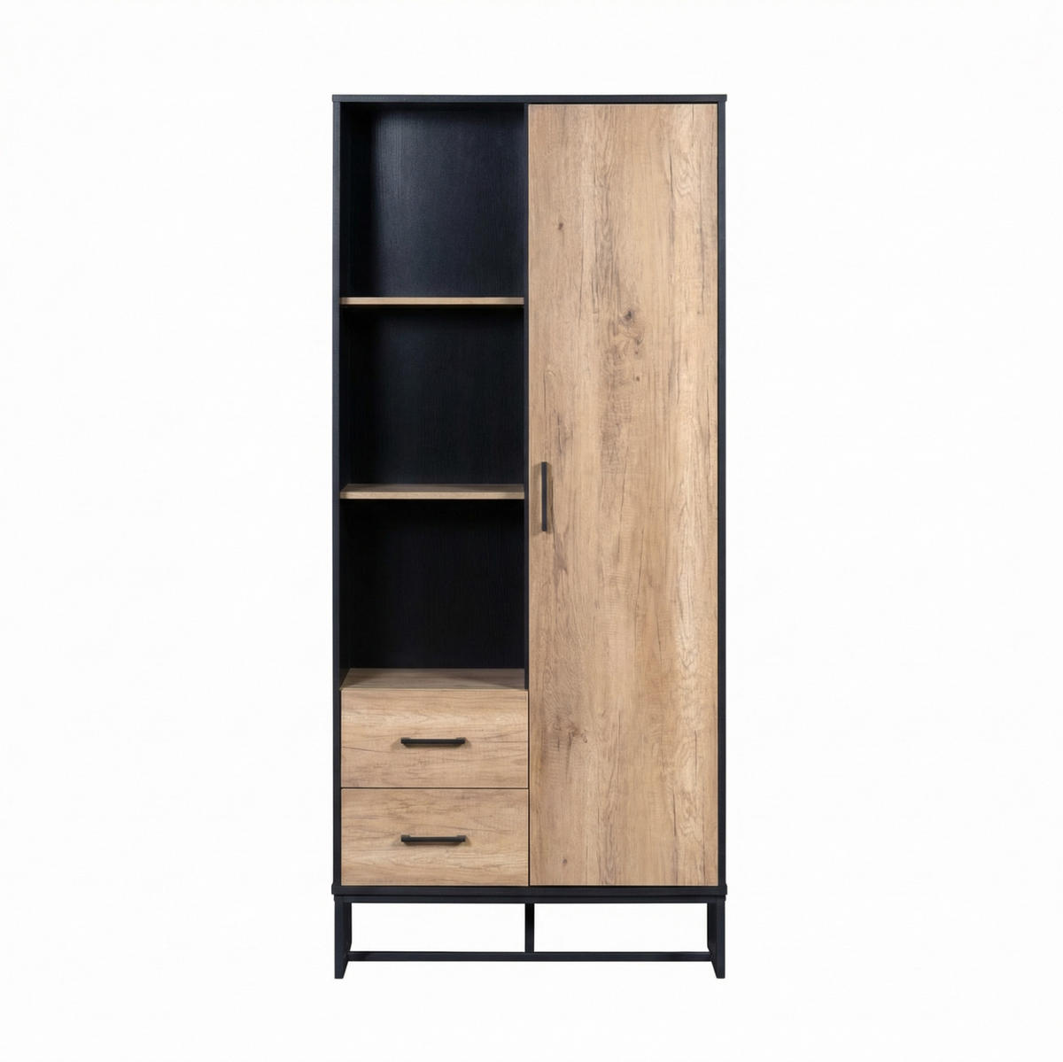 HIGHBOARD 80/180/40 cm Schwarz/Holzfarbe aus MDF mit 2 Schubladen - Schwarz, Holzwerkstoff (40/180/80cm) - OKMYHOME