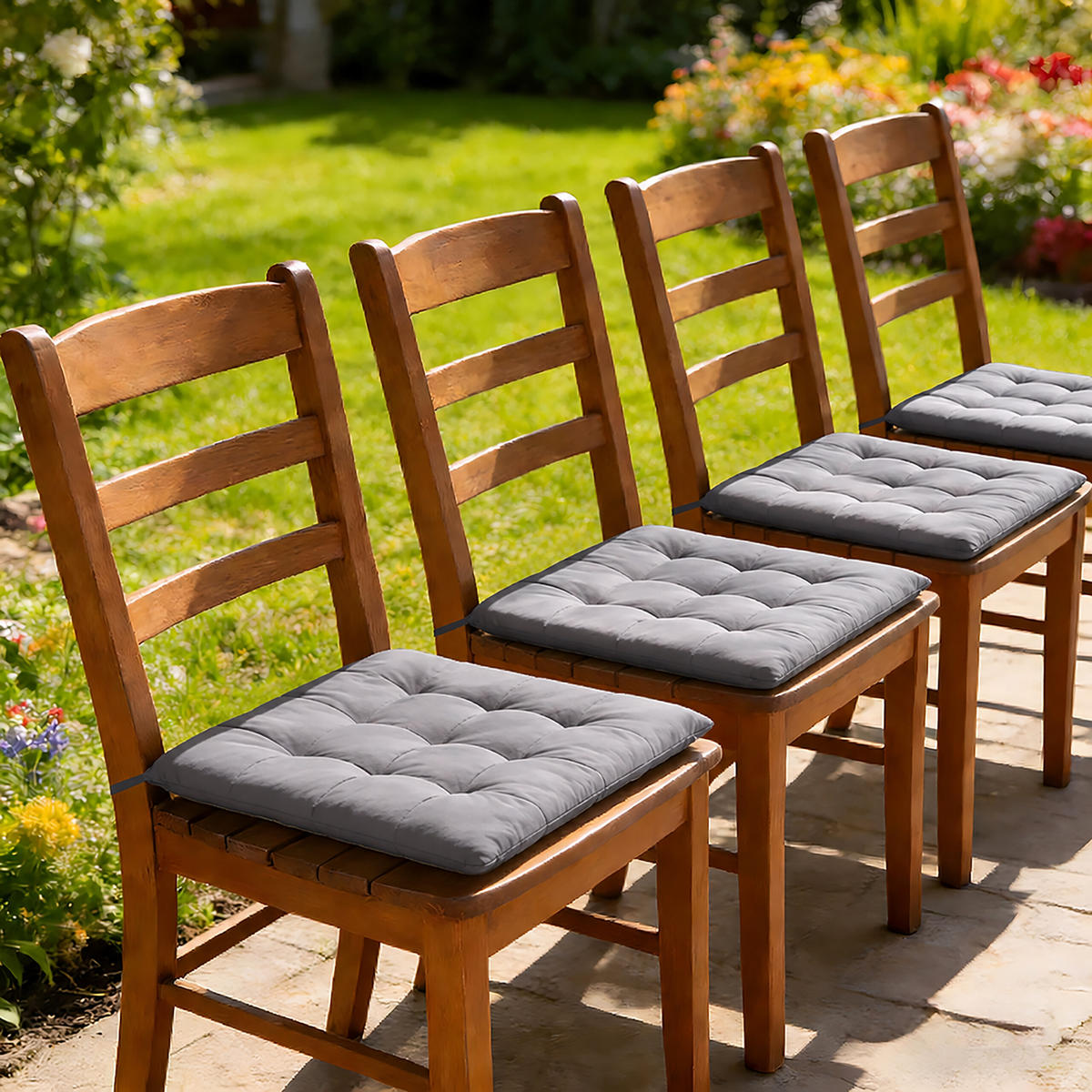STUHLKISSEN Anthrazit gesteppt 4er-Set 40x40 cm - Anthrazit, Kunststoff/Textil (40/40/5cm) - Relaxdays