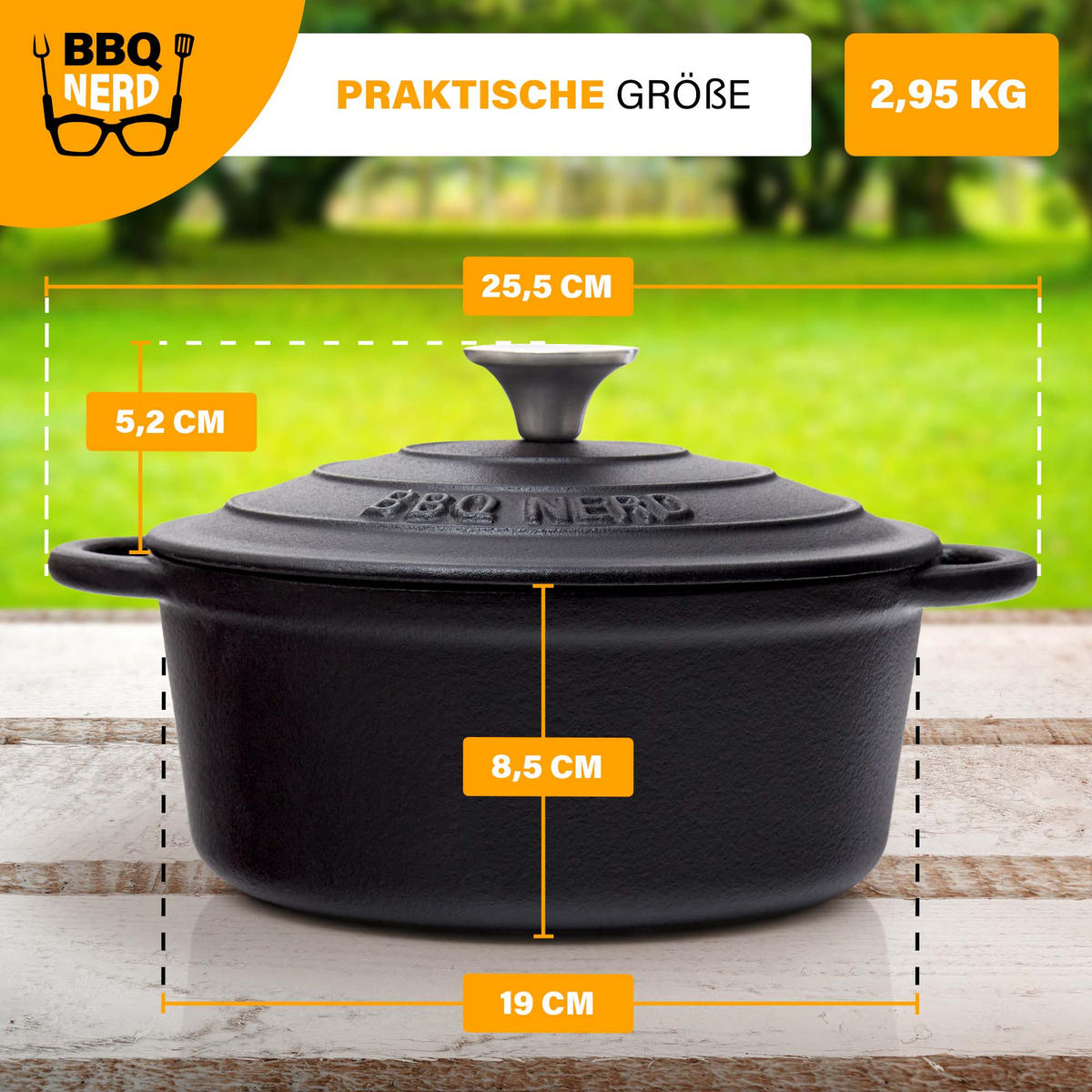 BRÄTER Gusseisen emailliert 2,5L - Feuertopf Topf Cocotte Gusstopf - Schwarz, Metall (22/11/22cm) - BBQ Nerd