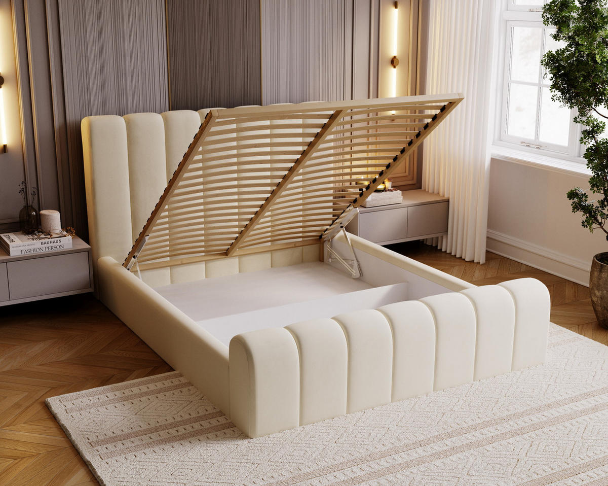 DOPPELBETT 180x200 Valetta mit Bettkasten, Velvet Dunkelgrau - Dunkelgrau, Holz/Textil (180/200cm) - Emporius