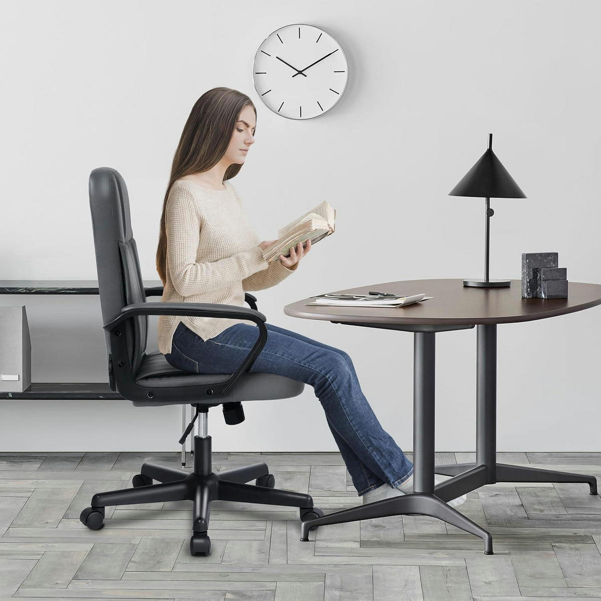 BÜROSTUHL PU-Leder Grau Höhenverstellbar - Grau, Kunststoff (45.5/103.5/49cm)