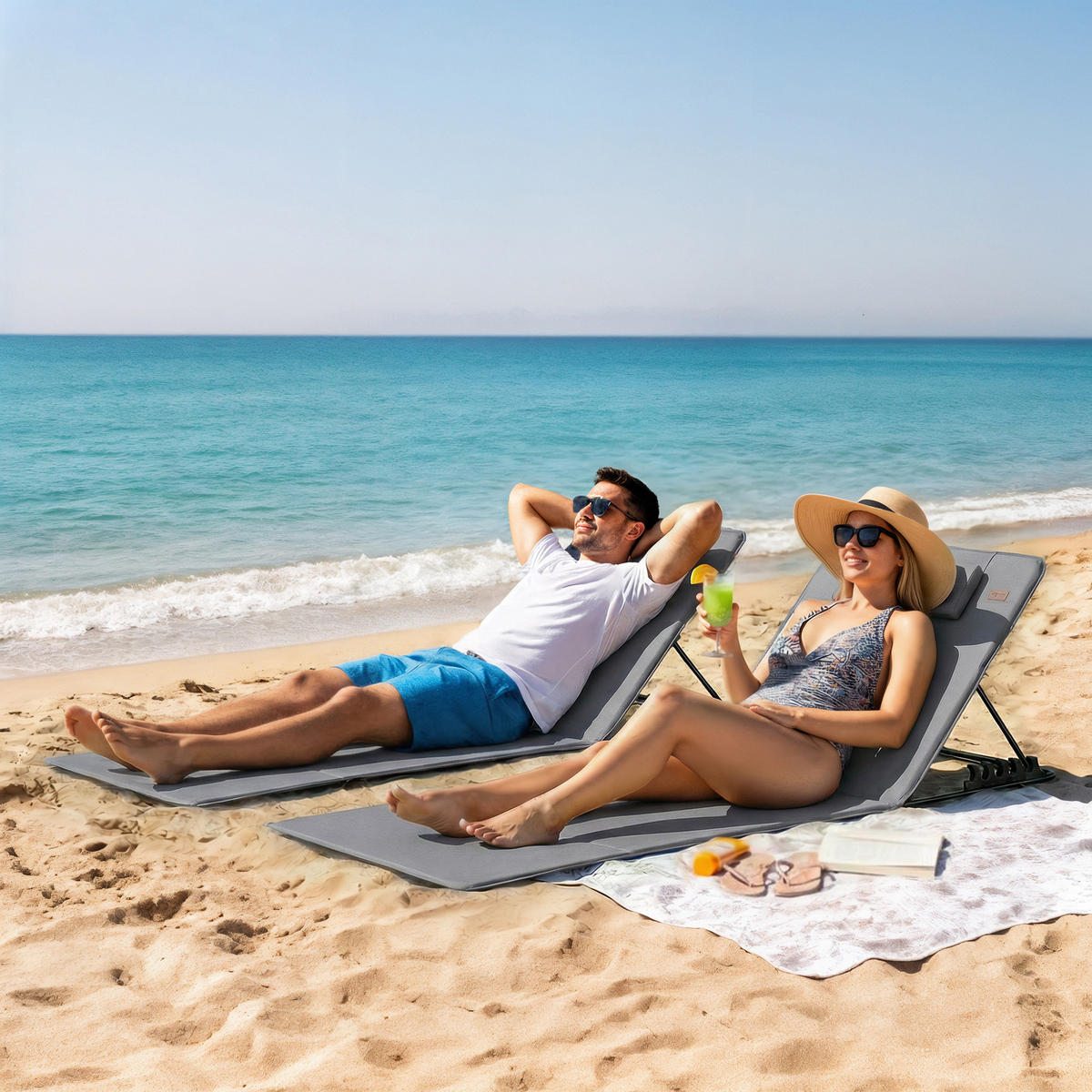 STRANDLIEGE 2er Set Stahl Oxfordstoff Dunkelgrau - Dunkelgrau/Schwarz, Textil/Metall (57/52/154cm) - Outsunny