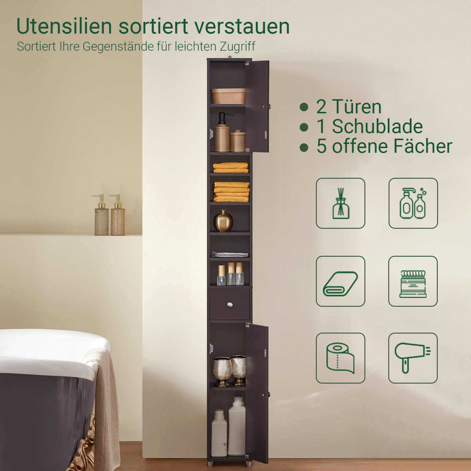 HOCHSCHRANK Braun - Dunkelbraun, Holzwerkstoff (20/180/20cm) - SoBuy