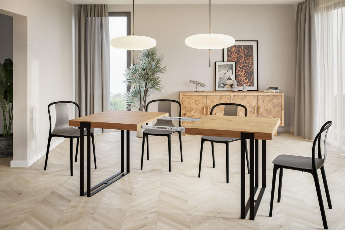 ESSZIMMERTISCH ROSA, ausziehbarer Tisch 180-280X90X77 cm, Farbe: LANCELOT, mit Metallbeinen in Farbe Schwarz - Beige/Schwarz, Holzwerkstoff (180/90/77cm) - Alpi-Möbel