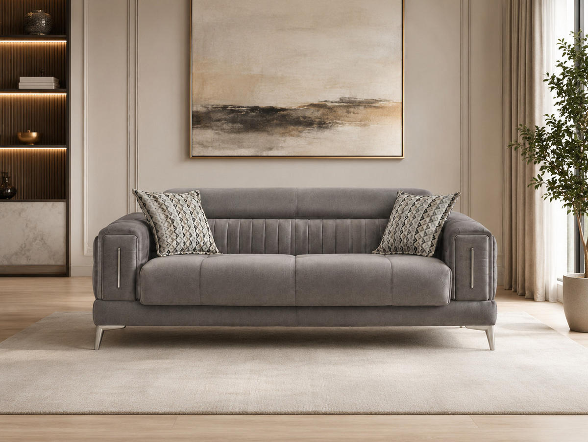 SITZGARNITUR Arica, Grau Stellvariante 2+2+1 - Grau, Holzwerkstoff/Kunststoff (180/80/95cm)