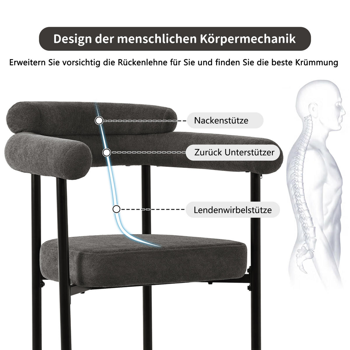 ESSZIMMERSTUHL 2-Tlg Dunkelgrau Wildleder, Bequemer Ringsitz - Dunkelgrau, Metall (70/84/62cm) - FLIEKS