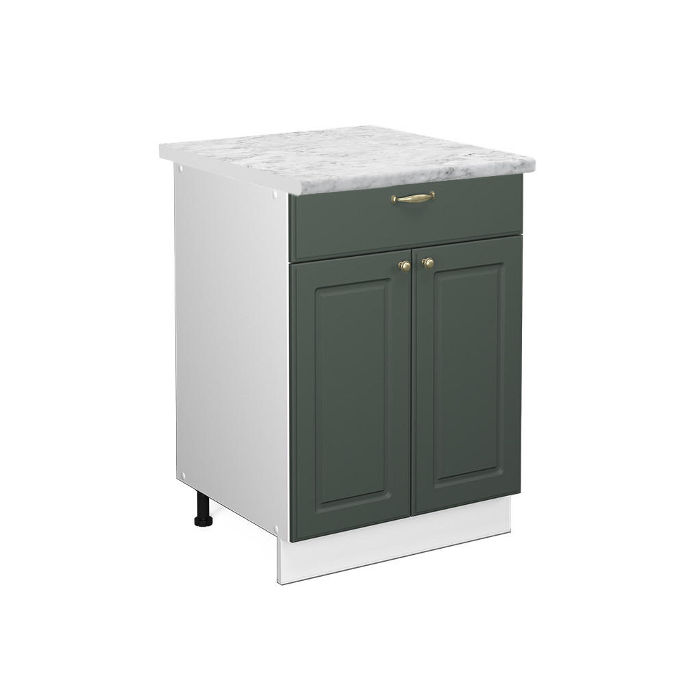 KÜCHENUNTERSCHRANK Fame-Line Grün-Gold Landhaus 60 cm mit Schublade AP Marmor - Weiß/Grün, Holzwerkstoff (60/82/60cm) - Vicco