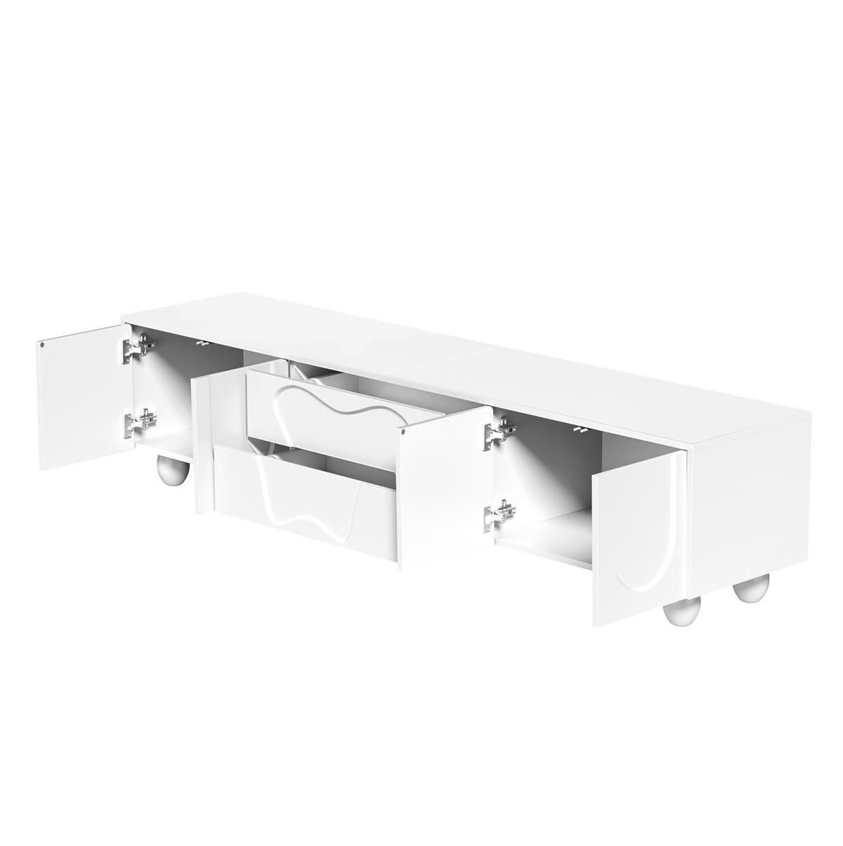 TV-KOMMODE aus Spanplatte 180x40x42 cm Weiß mit Schubladen und Fächern, matte Oberfläche und Massivholzbeine - Weiß, Holzwerkstoff (180/42/40cm) - Modfu