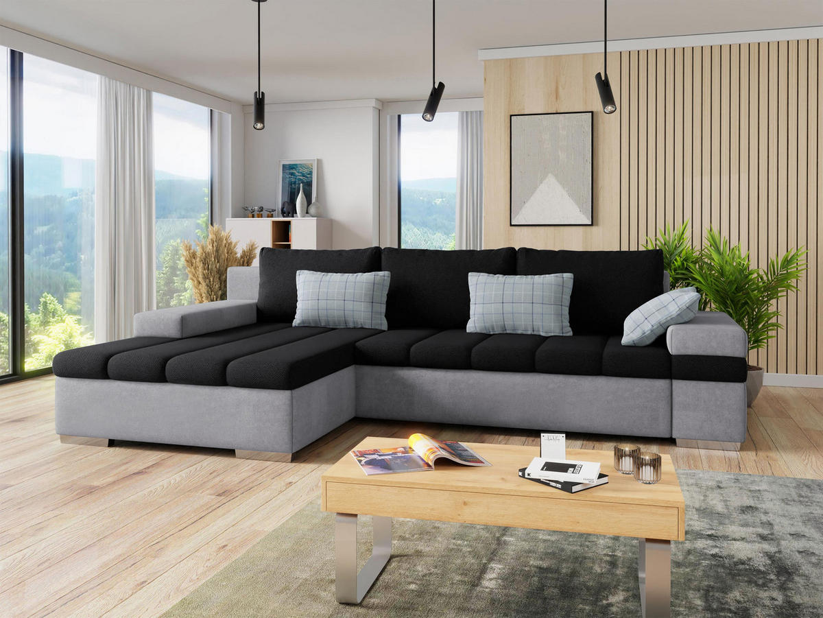 ECKSOFA Bangkok, Seite: Links - Silberfarben/Schwarz, Holz/Textil (310/175cm) - MIRJAN24