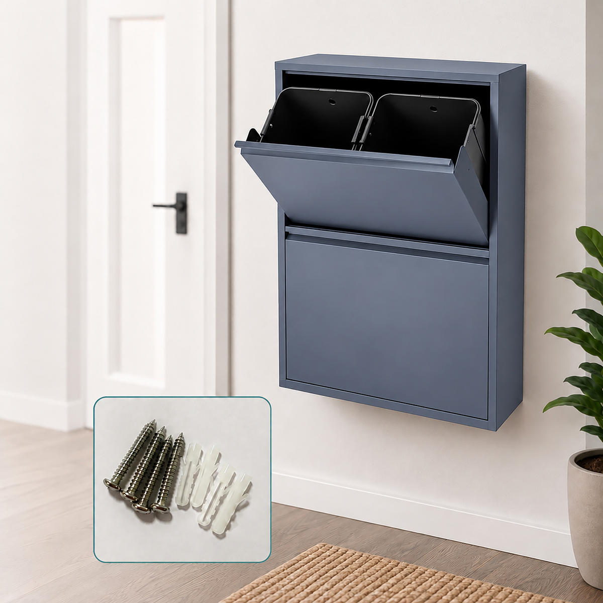 SOPKÄRL Antracit 4-fack metall 4x18 l - Antracit, Metall/Plast (60/93/25cm) - Relaxdays
