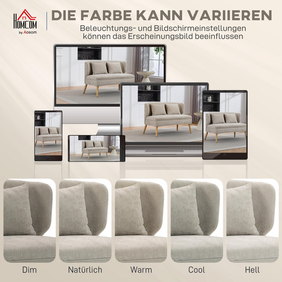 2-SITZER-SOFA Polyester Beige - Beige/Naturfarben, Holz/Holzwerkstoff (65/78.5/117cm) - HOMCOM