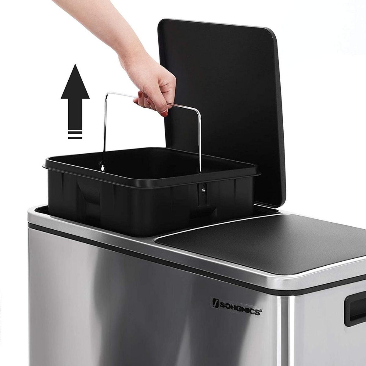 MÜLLEIMER mit 2 Behältern 30L mit Pedal silbergrau - Silberfarben, Kunststoff (32/65/58.6cm) - Calicosy