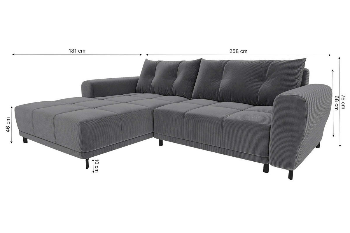 ECKSOFA Massimo Cordstoff Goldfarben inkl. Schlaffunktion Links - Goldfarben/Schwarz, Textil/Metall (246/177cm) - 99rooms