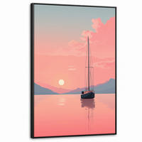LEINWAND Bilder mit Rahmen - Segelboot - Rosa Meer - Sonnenuntergang - Berge - 80x120 - Rosa, Textil (80/120cm) - MuchoWow