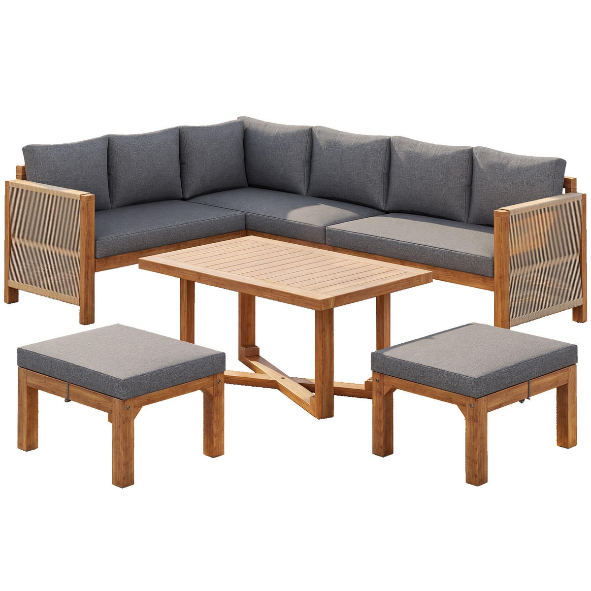 GARTENMÖBEL-SET 227/175/67 cm grau aus Akazienholz mit modularem Aufbau - Grau, Holzwerkstoff - OKWISH