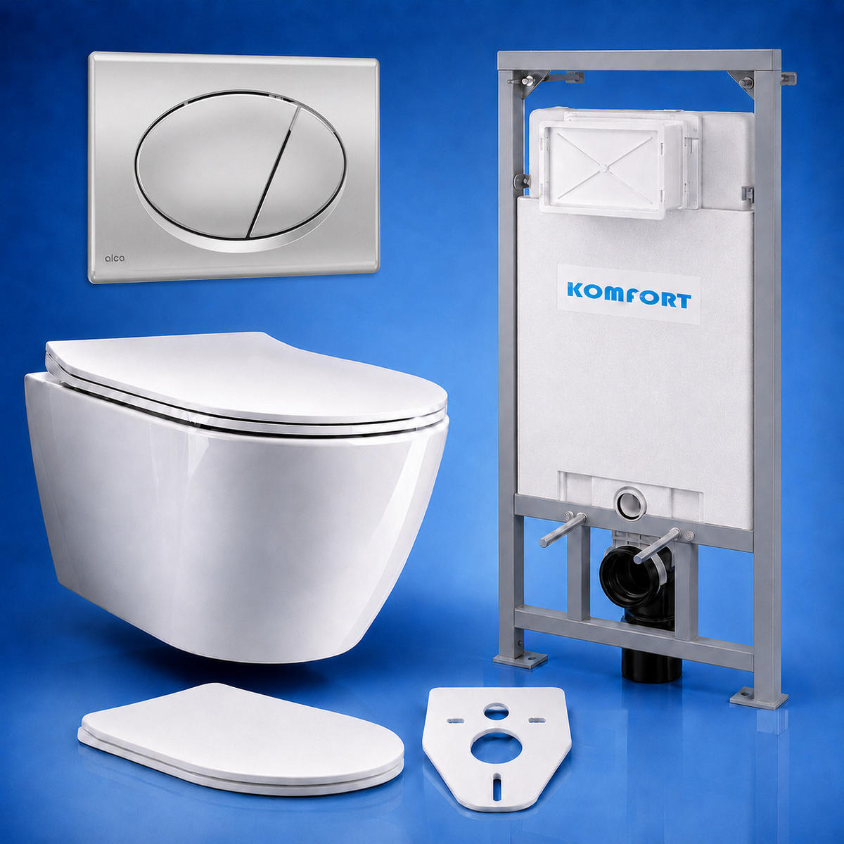 WC-SET ROLO Weiß, Slim-Sitz, Vorwandelement und Betätigungsplatte M72 Chrom - Weiß, Keramik (53/119.5/48.5cm) - bad land