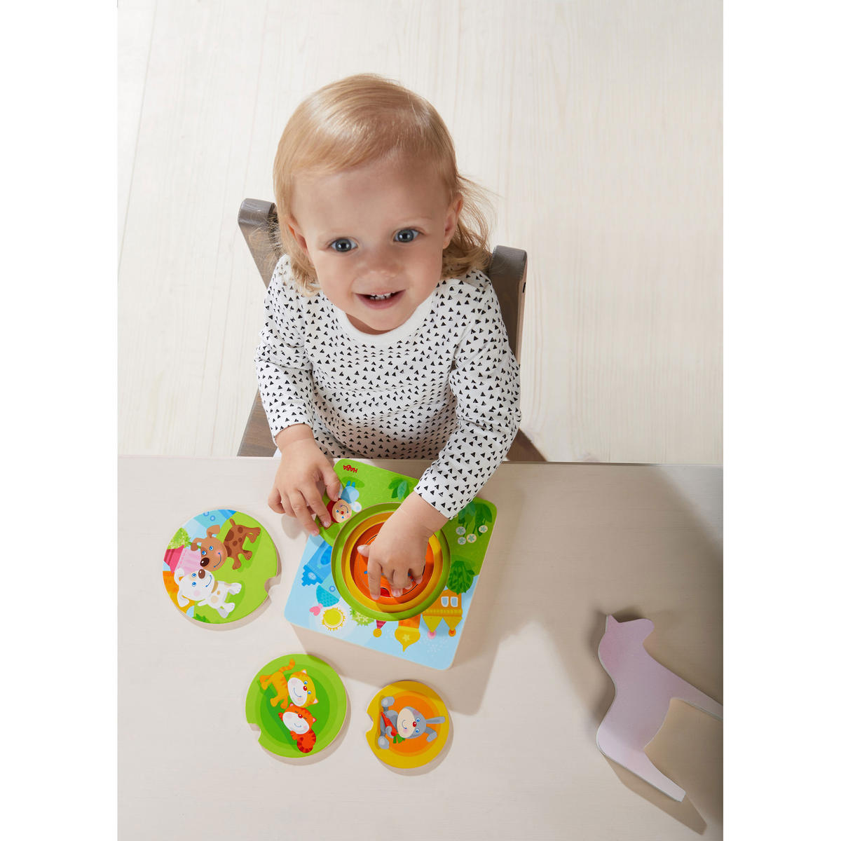HOLZPUZZLE Kunterbunte Tierkinder, ab 4 Jahre - Multicolor, Naturmaterialien (15/2/15cm) - Haba