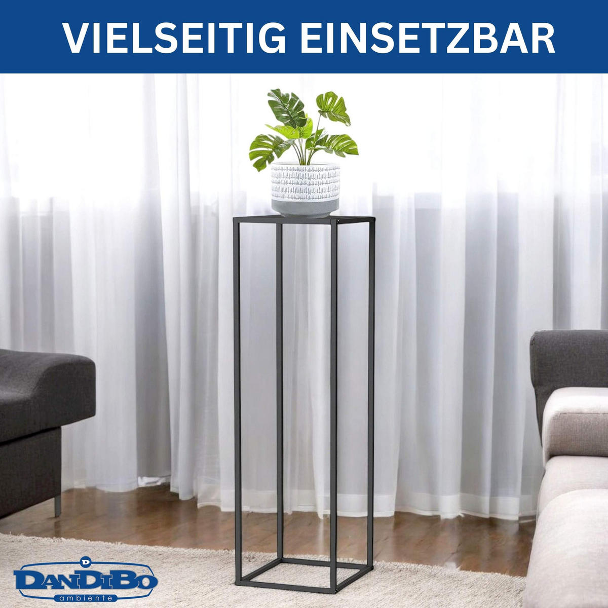 PFLANZENSTÄNDER Metall Schwarz Eckig 100 cm Hoch - Schwarz, Metall (30/100/30cm) - DanDiBo