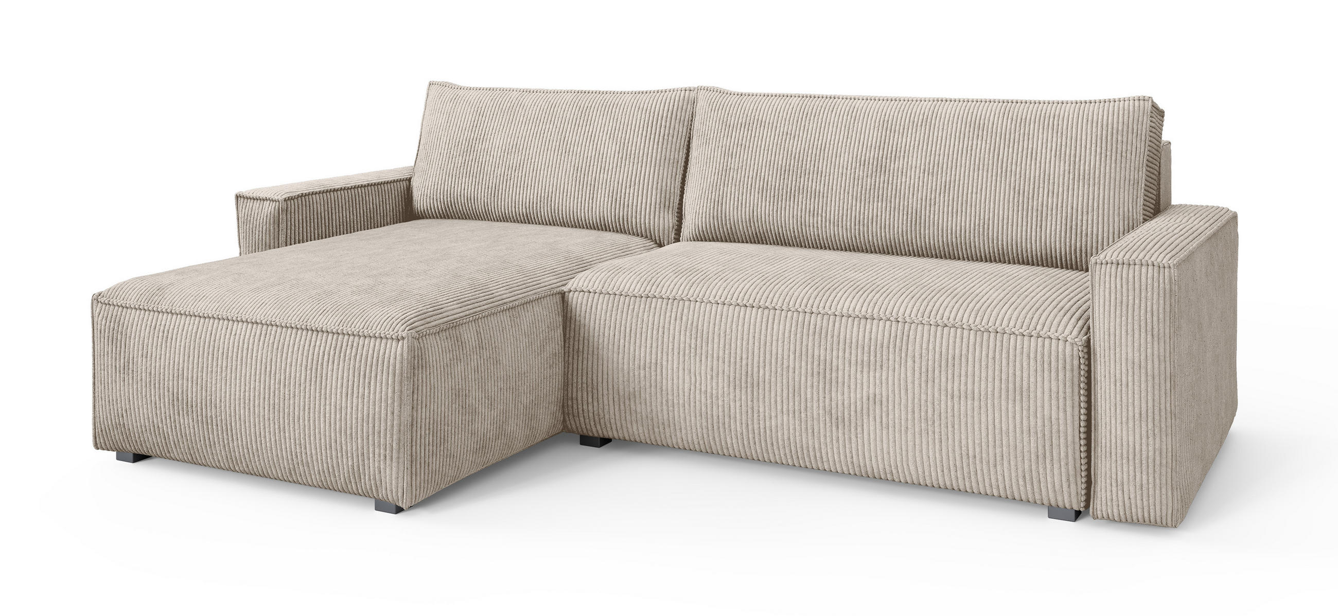 ECKSOFA BESMIR Creme Kordstoff mit Schlaffunktion - Creme, Holz (275/148cm) - MASSENO