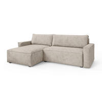 ECKSOFA BESMIR Creme Kordstoff mit Schlaffunktion - Creme, Holz (275/148cm) - MASSENO
