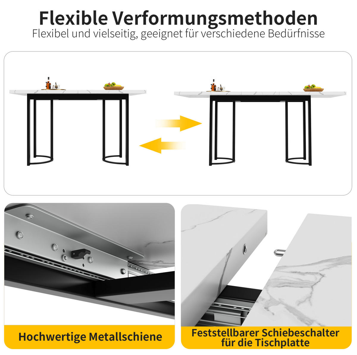 ESSTISCH, MDF mit Metallgestell, ausziehbar 140-179,5/80/75,5 cm, Schwarz/Weiß - Schwarz, Holzwerkstoff (140/80/75.5cm) - Redom