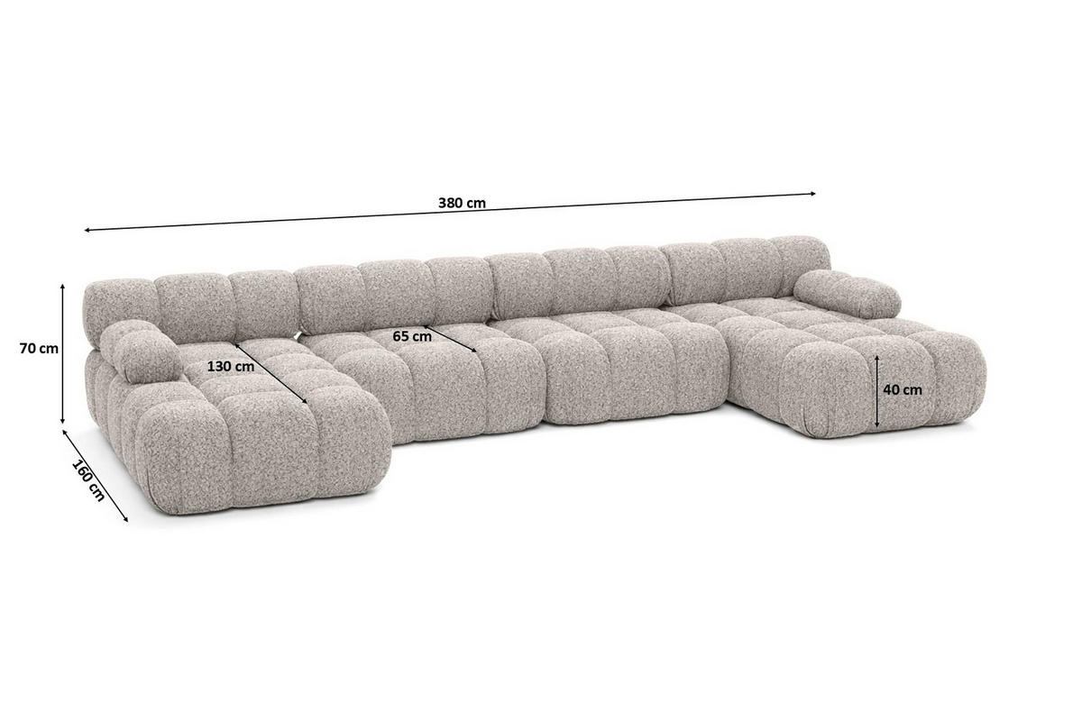 ECKSOFA U-Form XL, Stoff Bouclé Abriamo, Beige, Selia U XL - Beige, Holz (380/70/160cm) - Kaiser Möbel