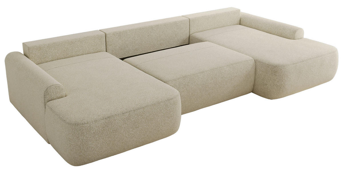 WOHNLANDSCHAFT CUBO U Creme Struktur - Creme/Schwarz, Kunststoff/Textil (370/100/187cm) - MKS