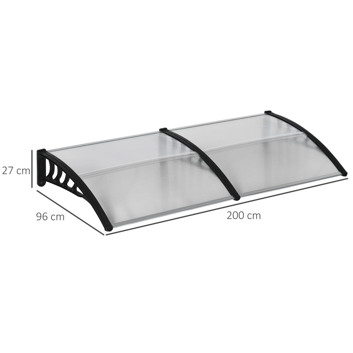 PULTVORDACH, Sonnenschutz und Regenschutz, 200 x 96 x 27 cm, Schwarz - Transparent, Kunststoff (200/27/96cm) - Outsunny