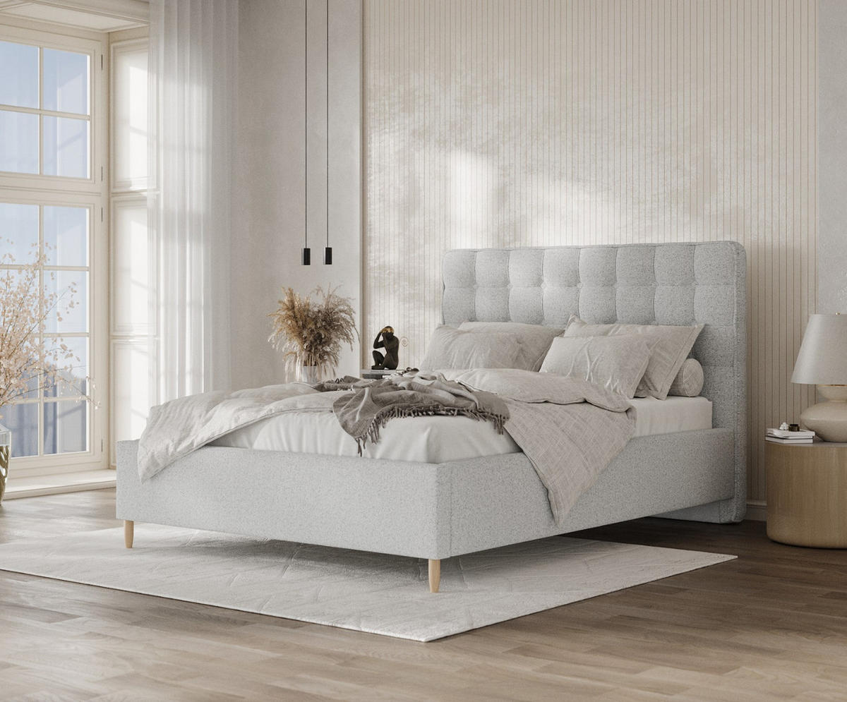 POLSTERBETT Paloma 120/200 cm Hellgrau im Riva Stoff - Hellgrau/Naturfarben, Holz/Holzwerkstoff (120/200cm) - AltaBeds