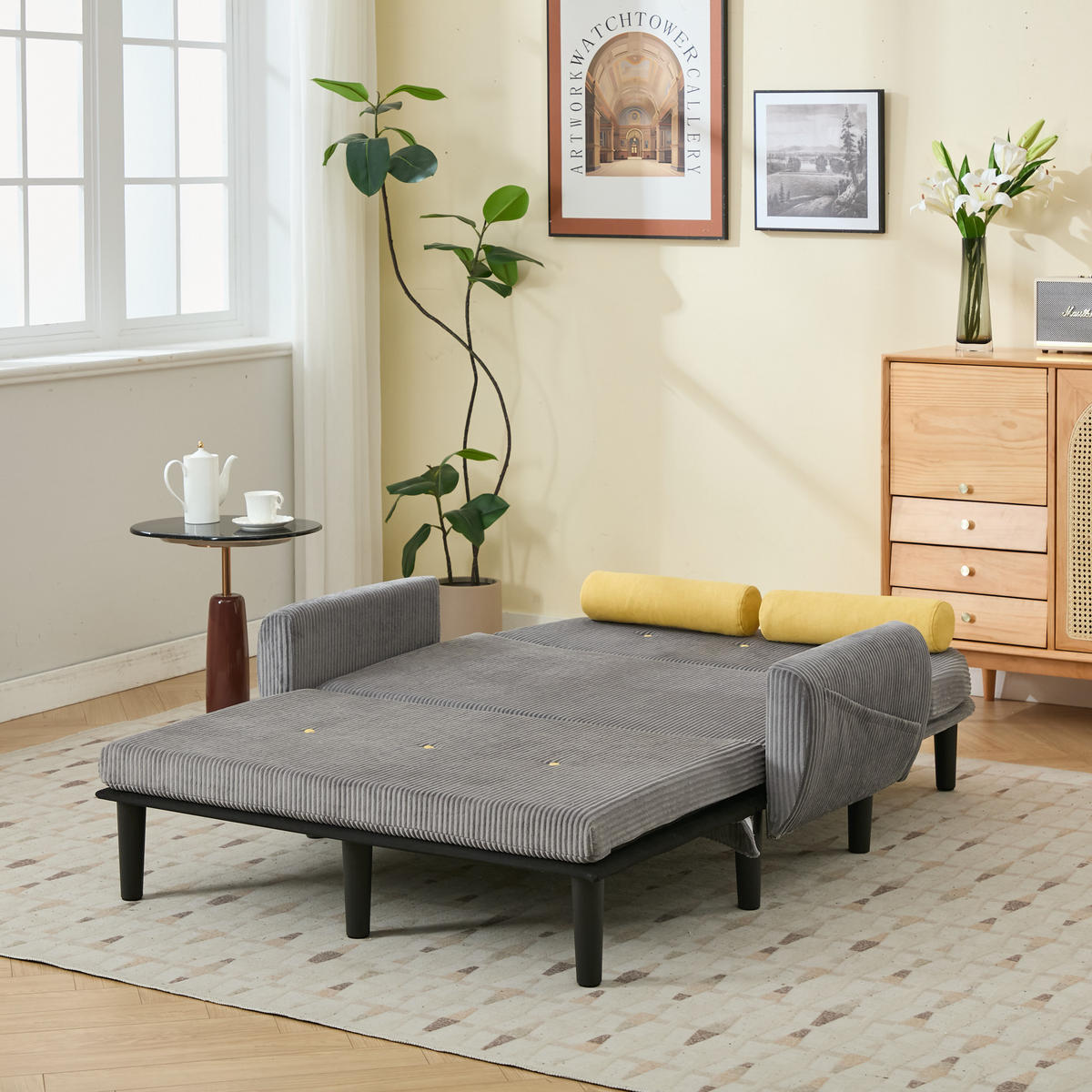 SCHLAFSOFA 133,5/77/85 cm Grau Cord mit Stauraum - Grau, Textil (77/85/133.5cm) - Oxeza