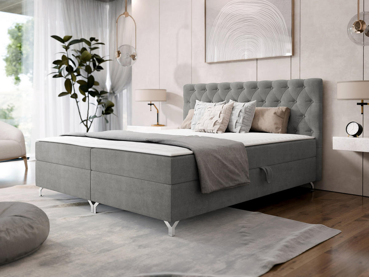 BOXBETT Chester 2 - Silberfarben/Grau, Holz/Textil (140/200cm) - MIRJAN24