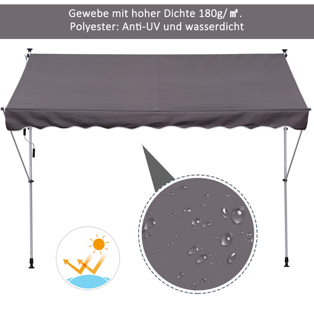 MARKISE, Cremeweiß, Aluminium, Stahl, Polyester - Grau, Metall (150/280/200cm) - Outsunny