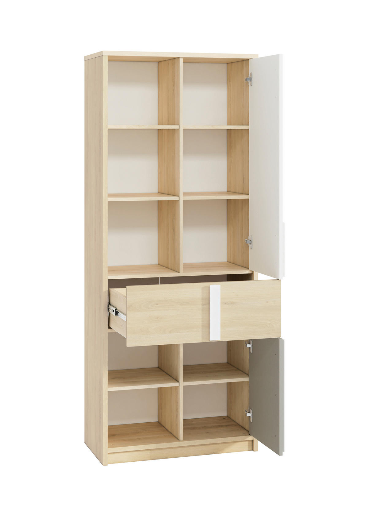 REGALSCHRANK Drop Fjord Buche / weiß / grau 80 / 40 / 199cm - Multicolor/Braun, Holz/Holzwerkstoff (80/199/40cm) - Feldmann-Wohnen