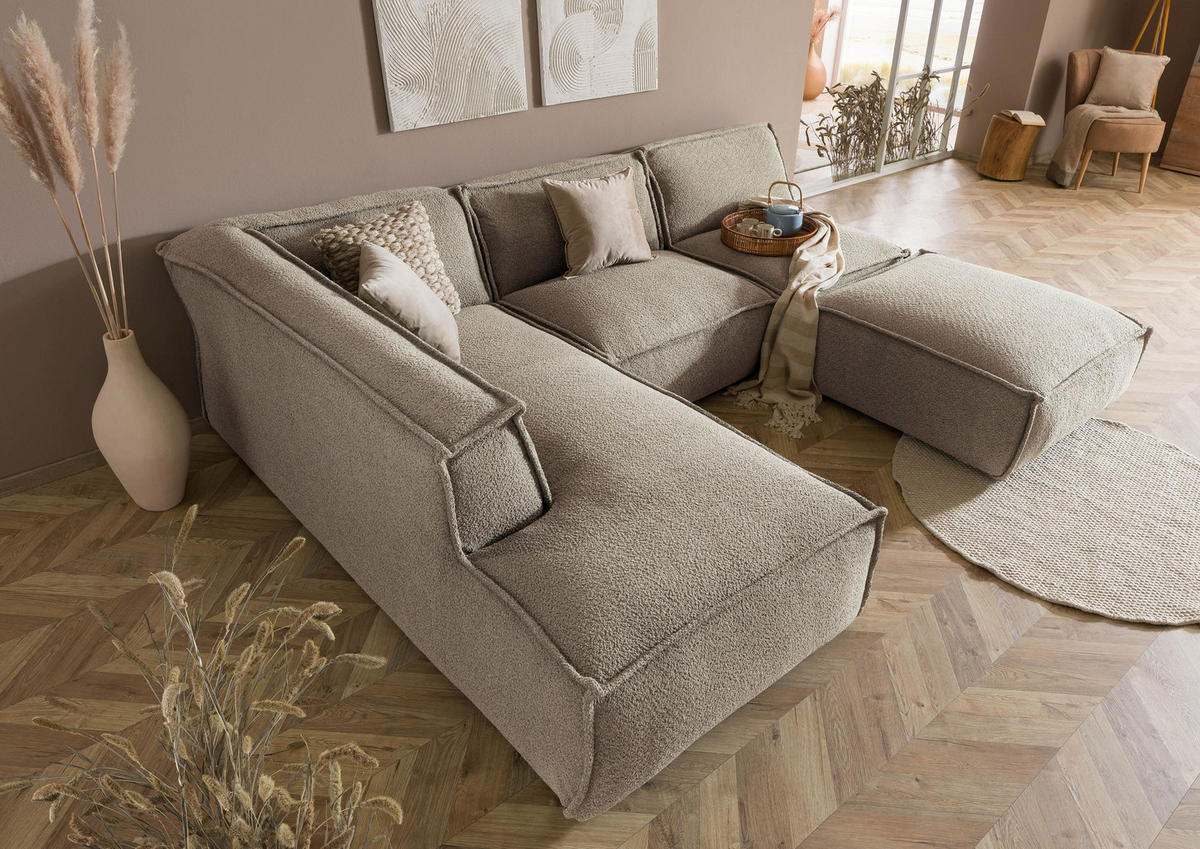 ECKSOFA inkl. Hocker 285x220x79 Polyester taupe RAVENNA - Taupe, Kunststoff (285/220cm) - Massivmoebel24
