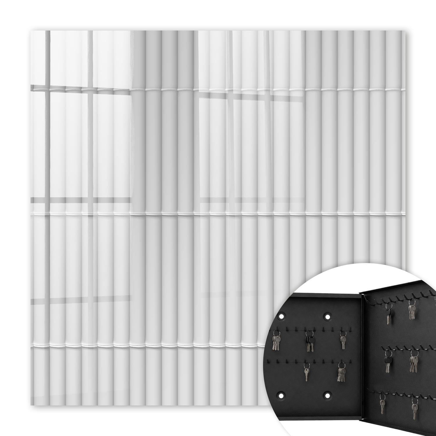 SCHLÜSSELBOX Schwarz 30x30 cm- Türöffnung nach rechts - Geometrische Textur - Grau, Metall (30/30/5cm) - TULUP