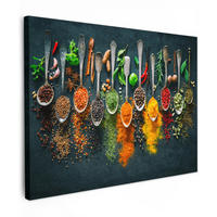 LEINWANDBILD Kräuter - Gewürze - Löffel 40x30 cm - Currygelb, Textil (40/30cm) - MuchoWow