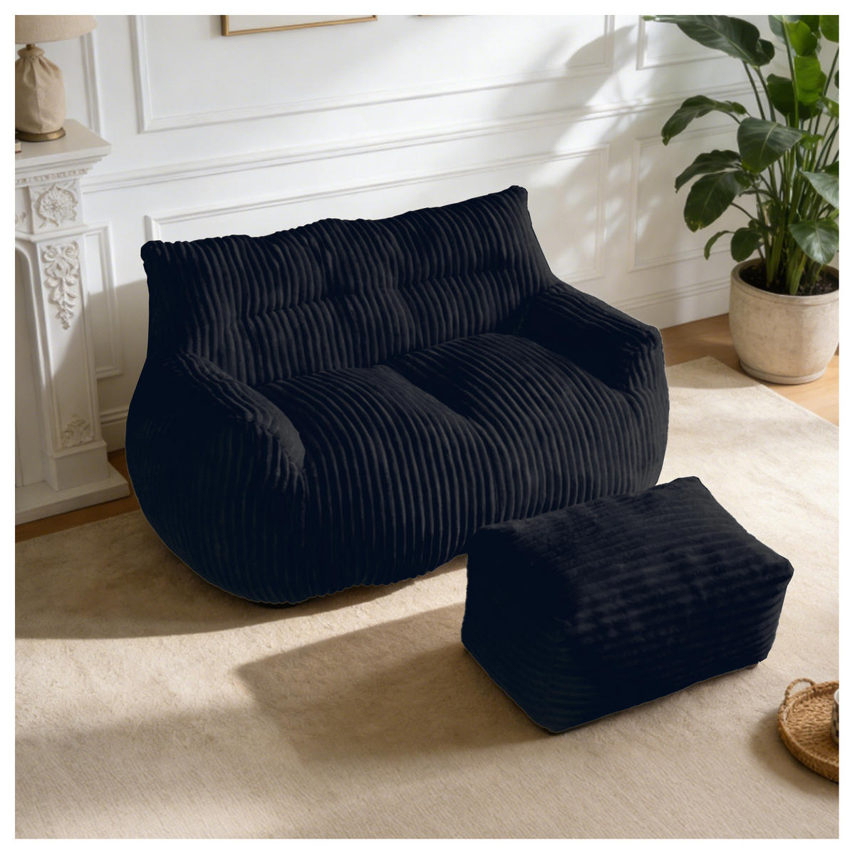 SITZSACK mit Memory-Foam Schwarz - Schwarz, Kunststoff (100/75/135cm) - Meubliv