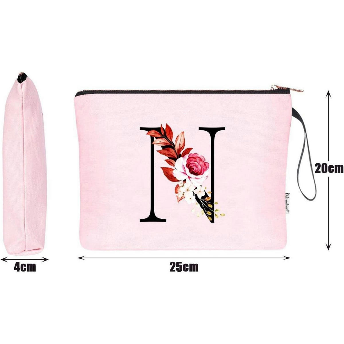 KULTURBEUTEL mit Initialen N, Pink - Rosa, Textil (5/16/24cm)