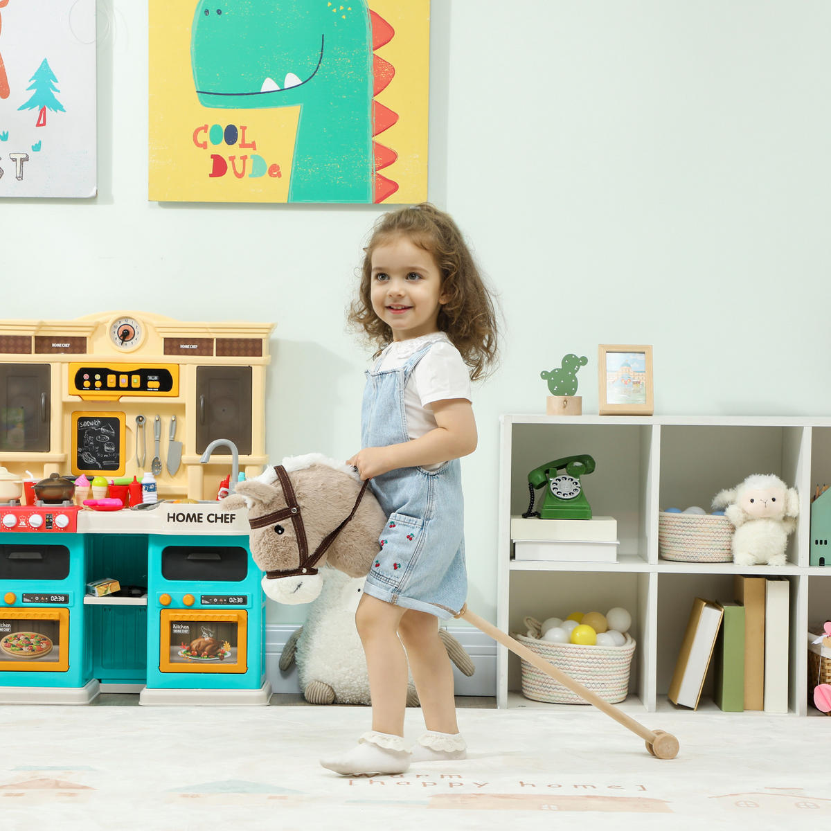 STECKENPFERD Polyester Pappelholz Grau - Grau, Textil (25/95cm) - AIYAPLAY