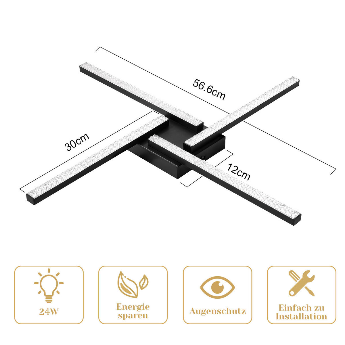 LED-DECKENLEUCHTE Dorthea 57/57/6 cm - Schwarz, Metall (57/57/6cm) - Nettlife