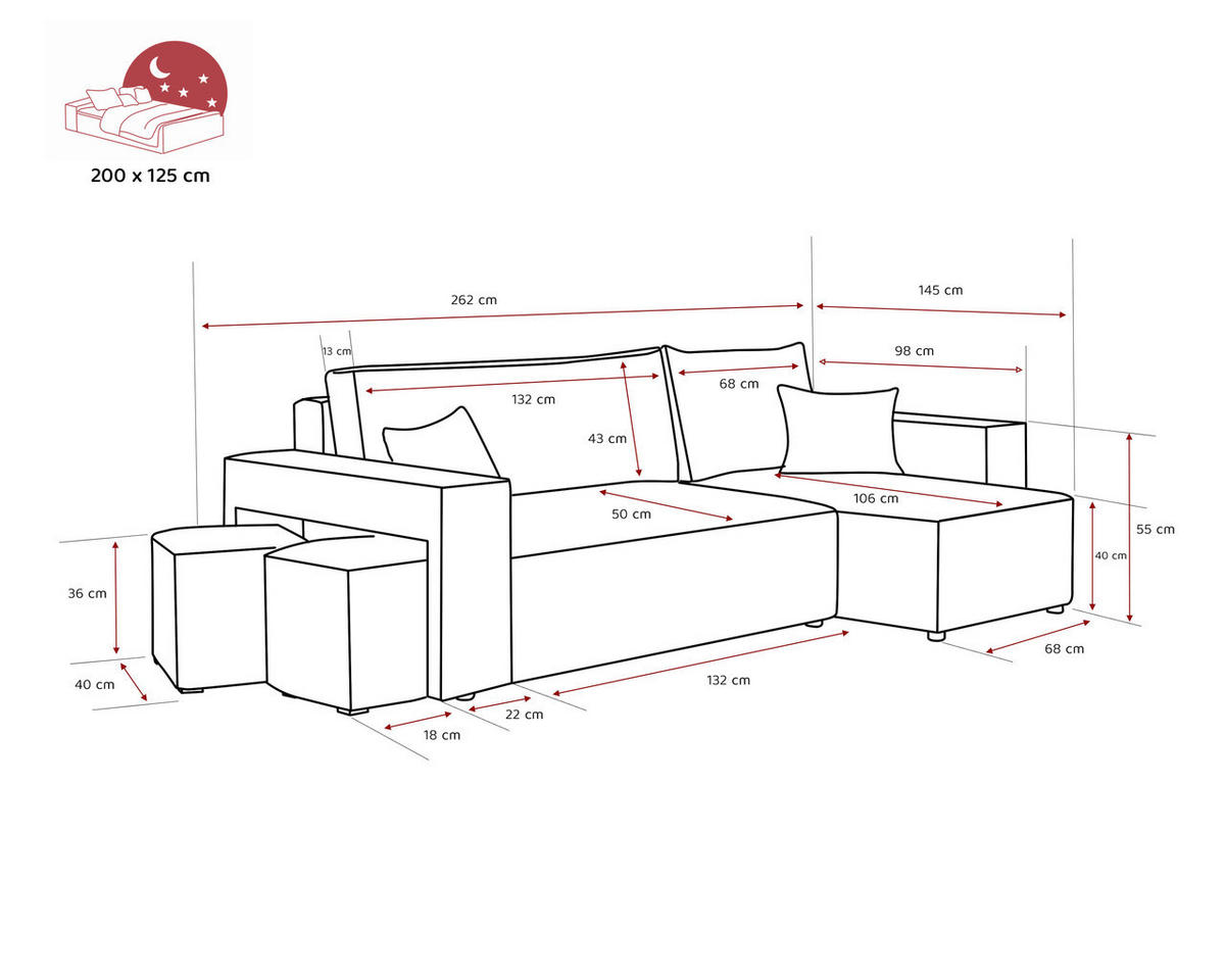 ECKSOFA PARIS mit Schlaffunktion und Bettkasten Dunkelgrau - Dunkelgrau, Holzwerkstoff/Kunststoff (262/145cm) - Idohome