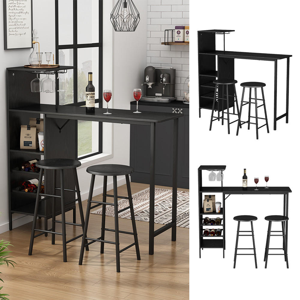 BARTISCH-SET Naila Schwarz 121.5 x 40 cm mit 2 Hocker - Schwarz, Holzwerkstoff (121.5/120/40cm) - Vicco
