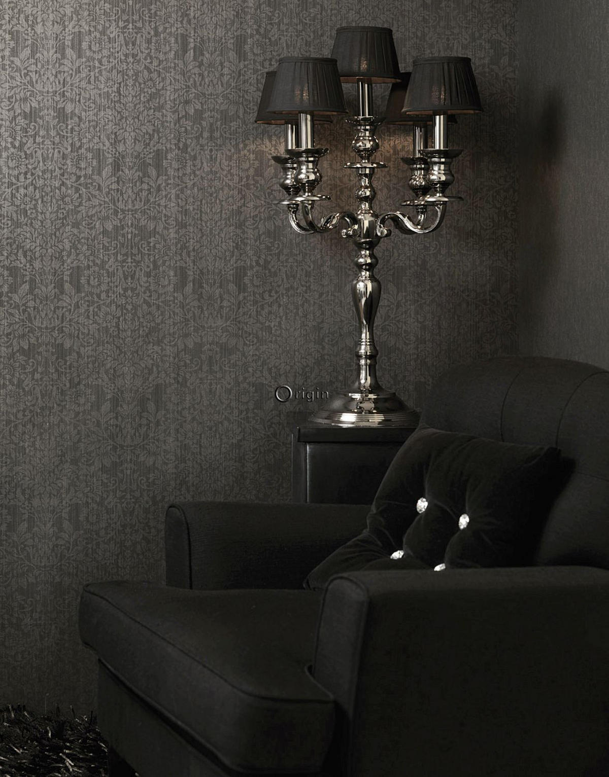 TAPETE Ornamente 53 cm x 10.05 m - Schwarz, Papier (53/1000cm) - Origin Wallcoverings