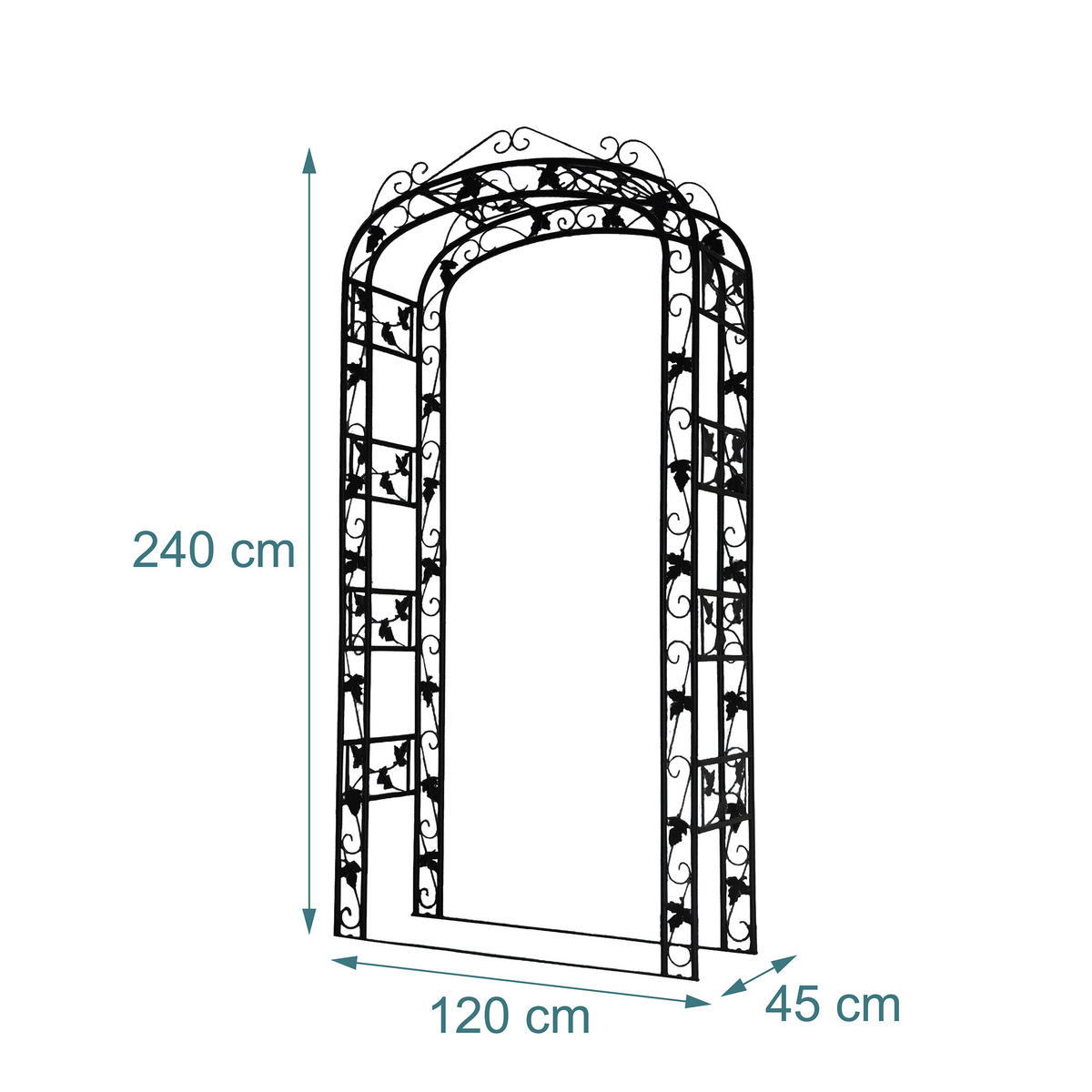 ROSENBOGEN Schwarz Weinrebenmuster - Schwarz, Metall (120/240/45cm) - Relaxdays